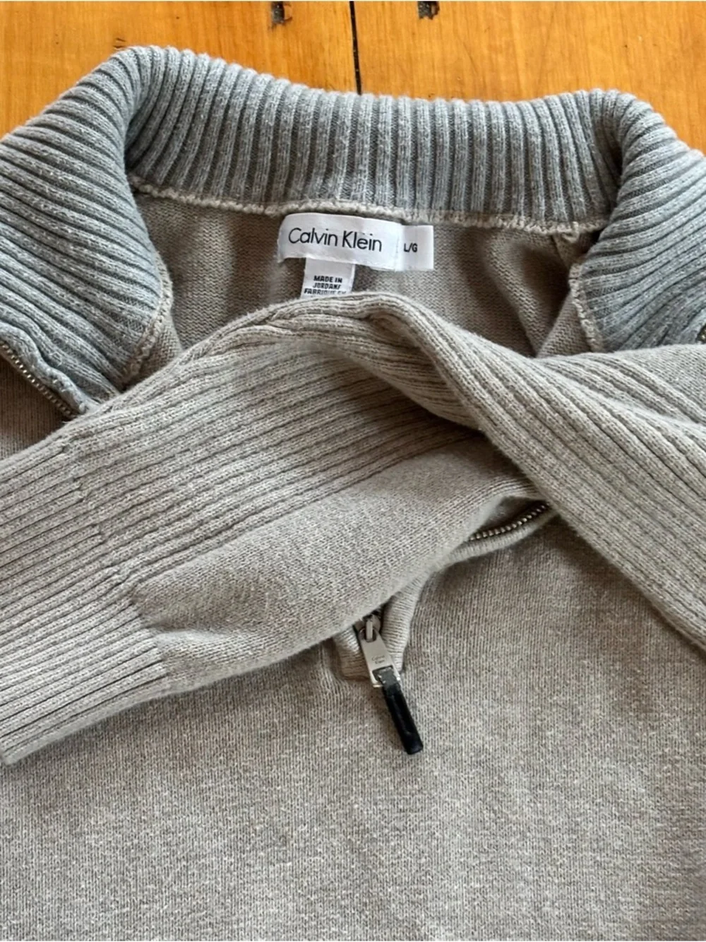 Calvin Klein Men’s Quarter Zip Sweater Large Beige Cotton Knit